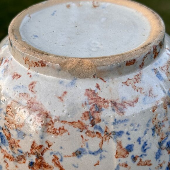 Red Wing Spongeware Stoneware Paneled Mixing Bowl 8" Rustic Blue Brown Vintage - Picture 16 of 16